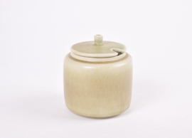 Per Linnemann-Schmidt for PALSHUS Denmark Jam Jar / Preserve Pot Olive Green Haresfur Glaze Danish Mid-century Pottery