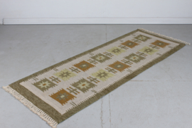 Hand-woven Röllakan Woolen Rug with Geometric Pattern 1970s Scandinavian