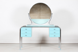 Art Deco Dressing Table with Round Mirror and Chair Danish Cabinetmaker, 1930s Retro Design