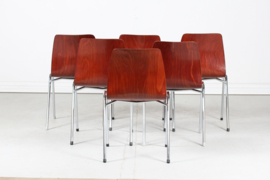 German Flötotto and Pagholz Set of Six Stacking Chairs of Molded Plywood 1970s