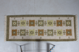 Hand-woven Röllakan Woolen Rug with Geometric Pattern 1970s Scandinavian