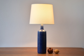 Danish Palshus Tall Cobalt Blue Table Lamp with Lampshade, Modern Ceramic 1960s