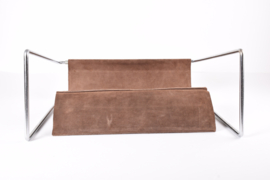 Verner Panton for Fritz Hansen "Bachelor" Magazine Rack Dark Brown Leather & Steel Frame, 1960