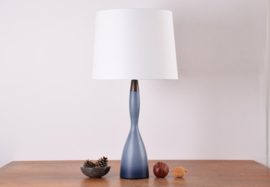 Kastrup / Holmegaard by Bent Nordsted Tall Gourd Shaped Table Lamp "Natblå" Dusted Blue Glass, Danish Modern 1960s