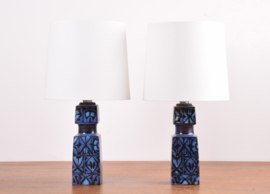 Pair of Royal Copenhagen / Fog & Mørup Small Table Lamps in Blue by Nils Thorsson, Danish Modern Ceramic 1970s