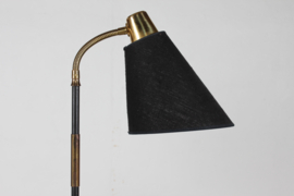 Pair of Scandinavian Adjustable Floor Lamps of Black Lacquer and Brass 1940s. Scandinavian Modern.