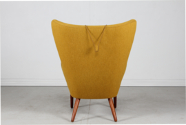 Danish Papa Bear Chair of Teak and Warm Yellow Wool, 1950s. Danish Modern.
