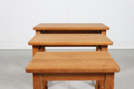 SOLD - Danish Henning Kjærnulf Style Set of Nesting Tables of Solid Oak, 1970s. Vintage Danish Furniture