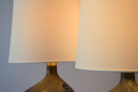 Pair of Michael Bang for Holmegaard Lamp Art "Asymmetrisk" Medium Midnight Blue Sculptural Glass Table Lamps. Danish Modern Lighting 1970s