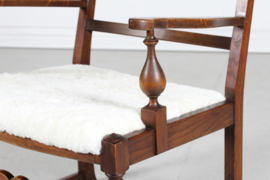 Danish Sculptural Handcrafted Lounge Chair of Solid Oak with New Sheepskin 1940s