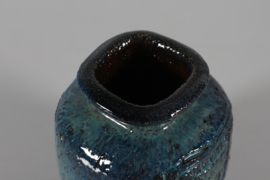 Artistic Vase by Danish Sejer Ceramic Studio Brutalist Style Pottery, Rustic with Blue Glaze 1970s. Danish Modern Ceramics.