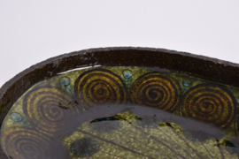 Thomas Toft Huge Oblong Platter Green Brown Danish Midcentury Ceramic 1960s, 44 cm / 17" long