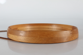 Uno and Osten Kristiansson Round Mirror of Oak with Leather Strap for Hanging by Luxus Vittsjö Sweden, 1970