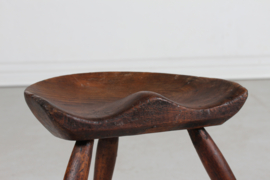 Antique Danish Sculptural Milking Stool Dark Wood 3-Legged, Mogens Lassen Style