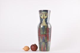 Marianne Starck for MA&S (Michael Andersen & Søn) Tall Vase with Figurative Decor in Persia Glaze, Danish Ceramic 1960s