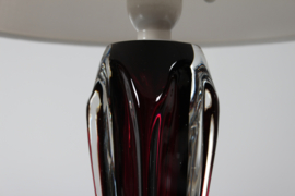 Paul Kedelv Slender Table Lamp, Dark Purple Core in Clear Glass, Art Crystal Flygsfors 1960s Mid-century Modern Sweden