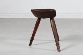 Antique Danish Sculptural Milking Stool Dark Wood 3-Legged, Mogens Lassen Style