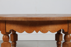 Henning  Kjærnulf / Axel Einar Hjorth Style Brutalist Round Coffee Table of Solid Oak by Danish Cabinetmaker 1950s.