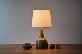 Danish Palshus Table Lamp Olive Green Haresfur Glaze, Modern Ceramic 1960s