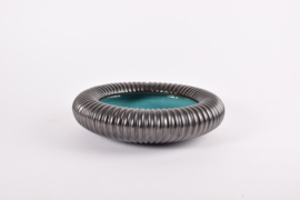 Danish Art Deco Michael Andersen & Søn Large Ribbed Bowl Black & Turquoise Glaze, 1930s to 1950s