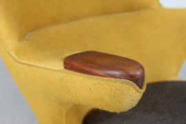 Danish Papa Bear Chair of Teak and Warm Yellow Wool, 1950s. Danish Modern.