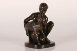 Just Andersen Figurine of Young Shepherd with Lamb Made of Disco Metal 1940s Denmark.