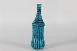 Guido Gambone Tall Artistic Bottle Vase Blue and Black Stripes, Made in Italy 1950s,  43 cm / 17" Tall