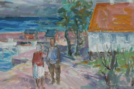 Hans Øllgaard Modernist Oil Painting of Summer Landscape with Coast, Danish Modern Painting 1960s