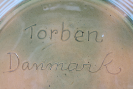 Large Ceramic Dish with Leaf Pattern by Torben Keramik Denmark Mid-Century