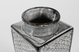 Danish Nils Kähler for HAK Kähler Tall Square Vase with Ash-grey Glaze and  Incised Pattern, Mid-century Danish Ceramic 1950s
