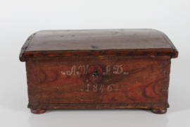 Scandinavian Antique Wooden Chest Box Shrine Handpainted, Love Gift Dated 1846, Sweden