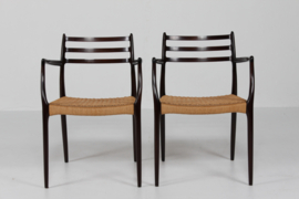 N. O. Møller Pair of Armchairs No. 62 of Mahogany Made by J.L. Møller in Denmark. Danish Modern 1960s.