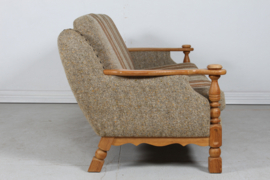 Danish Henning Kjærnulf  Style Sofa of Solid Oak with the Original Striped Wool 1970. Danish Modern, Mid-century.