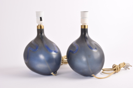 Pair of Michael Bang for Holmegaard Lamp Art "Asymmetrisk" Medium Midnight Blue Sculptural Glass Table Lamps. Danish Modern Lighting 1970s