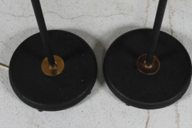 Pair of Scandinavian Adjustable Floor Lamps of Black Lacquer and Brass 1940s. Scandinavian Modern.