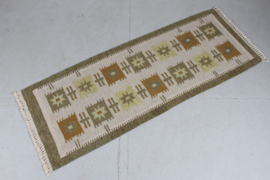 Hand-woven Röllakan Woolen Rug with Geometric Pattern 1970s Scandinavian