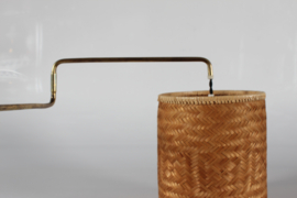 Paavo Tynell Style Flexible Wall Light of Brass and Cane Denmark 1950s. Danish Modern Lightning.
