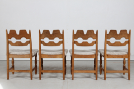 Set of 4 Danish Modern Henning Kjærnulf Razor Blade Chairs of Oak and Seats of New Sheepskin, Mid-century 1970s