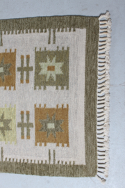 Hand-woven Röllakan Woolen Rug with Geometric Pattern 1970s Scandinavian