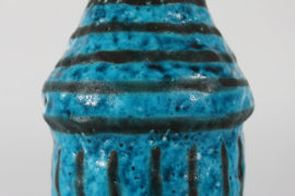 Guido Gambone Tall Artistic Bottle Vase Blue and Black Stripes, Made in Italy 1950s,  43 cm / 17" Tall