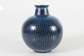 Large Ball Shaped Gunnar Nylund Vase by Nymølle with Dark Blue Glaze 1960s. Danish Mid-century Ceramics.