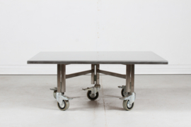 Danish Modern Custom Made Square Steel Coffee Table on Wheels Denmark 1980s