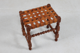 Axel Einar Hjorth style Stool of oak with Cognac Colored Leather Strips by Danish Cabinetmaker 1930s
