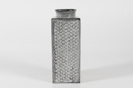 Danish Nils Kähler for HAK Kähler Tall Square Vase with Ash-grey Glaze and  Incised Pattern, Mid-century Danish Ceramic 1950s