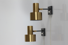 Danish Jo Hammerborg Pair of Bedroom Wall Lights/Wall Sconces Model "CORDA" of Brass by Fog & Mørup, 1960s. Mid-century Danish Lightning