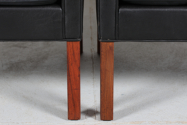 Børge Mogensen Pair of Chairs Model no. 2204 with Black Leather by Fredericia Stolefabrik. Danish Modern Design Classic.