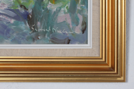 Hans Øllgaard Modernist Oil Painting of Summer Landscape with Coast, Danish Modern Painting 1960s