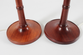 Pair Esben Klint Mid-century Table Lamps of Mahogany Model no. 301/27 with Original Le Klint Shades. Vintage Danish Lightning.