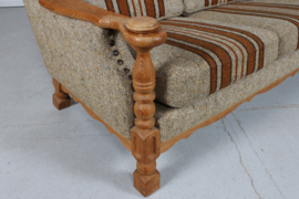 Danish Henning Kjærnulf  Style Sofa of Solid Oak with the Original Striped Wool 1970. Danish Modern, Mid-century.