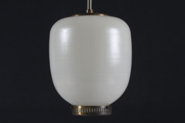 Rare Bent Karlby China Pendant with Stripes Made of Opaline Glass by Lyfa 1960s Danish Modern Lightning